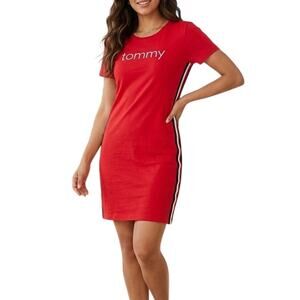Tommy Hilfiger Red Logo T-Shirt Dress Racer Stripe Large